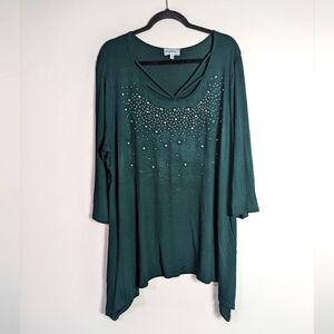 1X Glitterscape Plus Size Green Embellished Tunic Top
